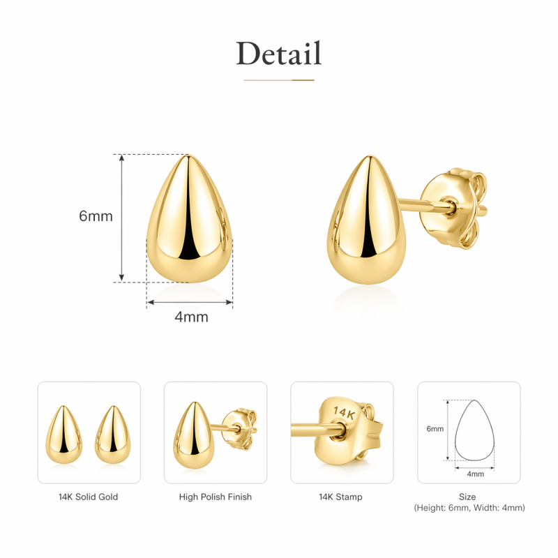 18K Gold Mini Teardrop Stud Earrings-4