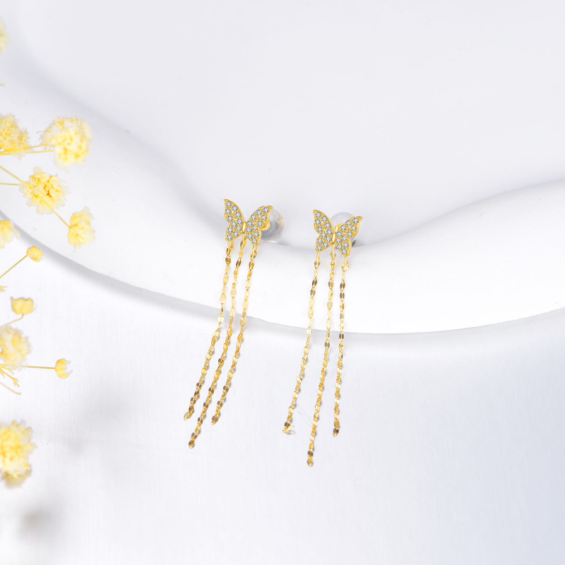 14K Gold Moissanite Butterfly Stud Earrings-3