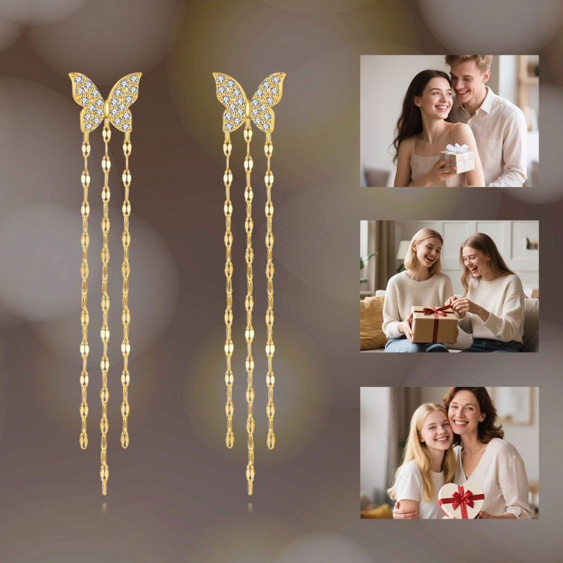 14K Gold Moissanite Butterfly Stud Earrings-4
