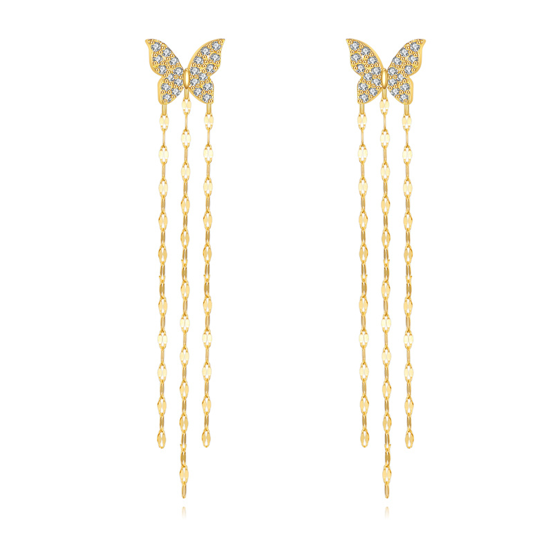 14K Gold Moissanite Butterfly Stud Earrings-1