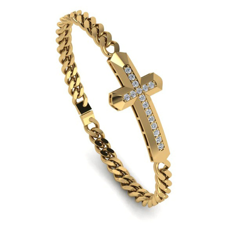 Bracelet à breloque croix en or 14K et moissanite pour hommes-2