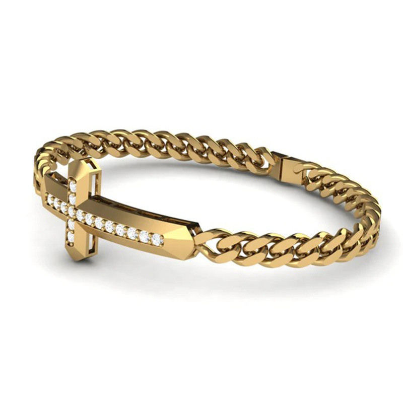 Bracelet à breloque croix en or 14K et moissanite pour hommes-3