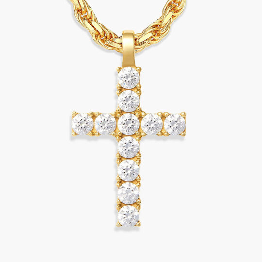 Collar con colgante de cruz de moissanita en oro de 14 quilates para hombres