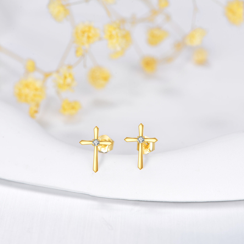 Boucles d'oreilles en or 18K avec croix en moissanite-3