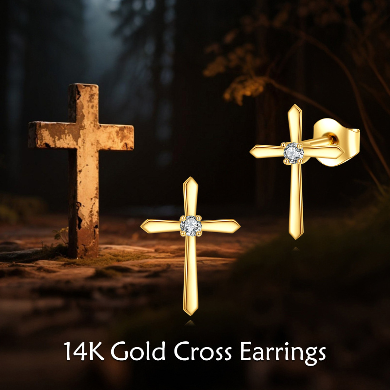 Boucles d'oreilles en or 18K avec croix en moissanite-5