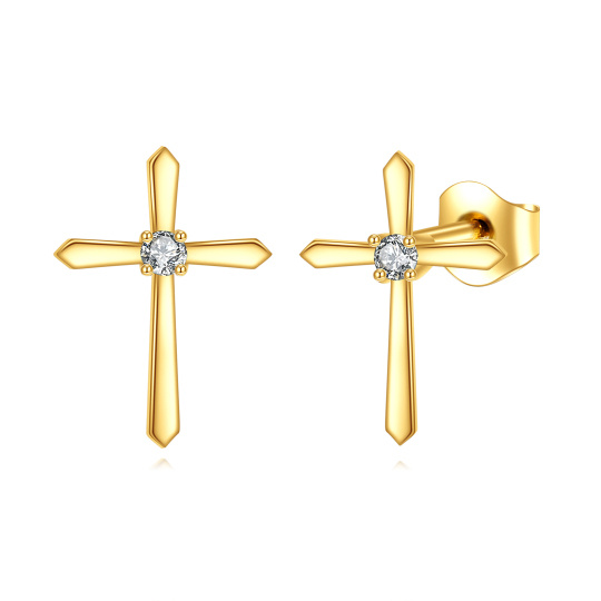 Pendientes de tachuelas con moissanita en oro de 14 quilates, en forma de cruz