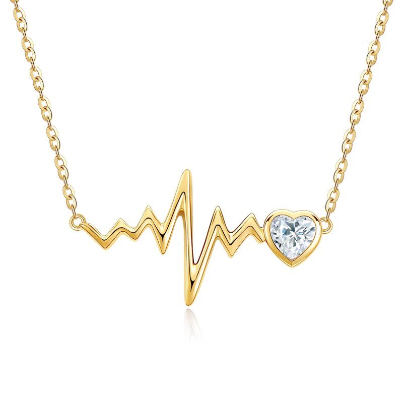 Collar con colgante de electrocardiograma de moissanita y oro de 14 quilates-1