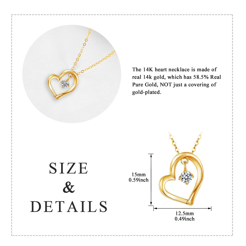 Collier avec pendentif en forme de cœur en or 14K et moissanite-4
