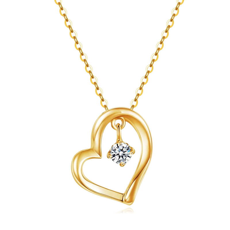Collier avec pendentif en forme de cœur en or 14K et moissanite-1