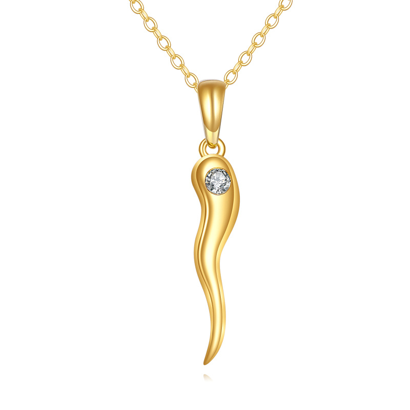 14K Gold Moissanite Italian Horn Pendant Necklace-1