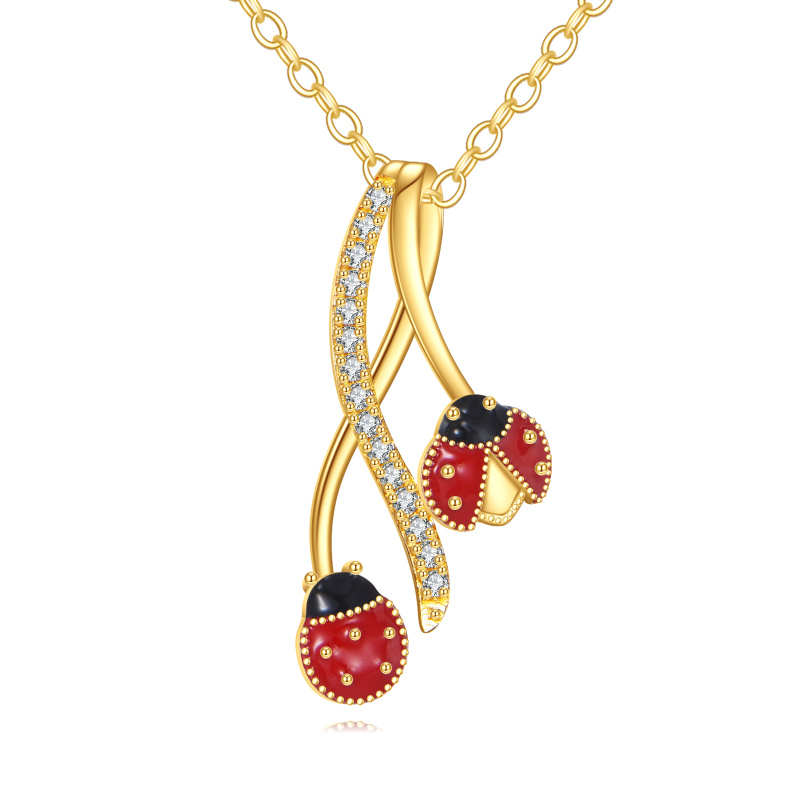 Collier pendentif coccinelle en or 14 carats et moissanite-1