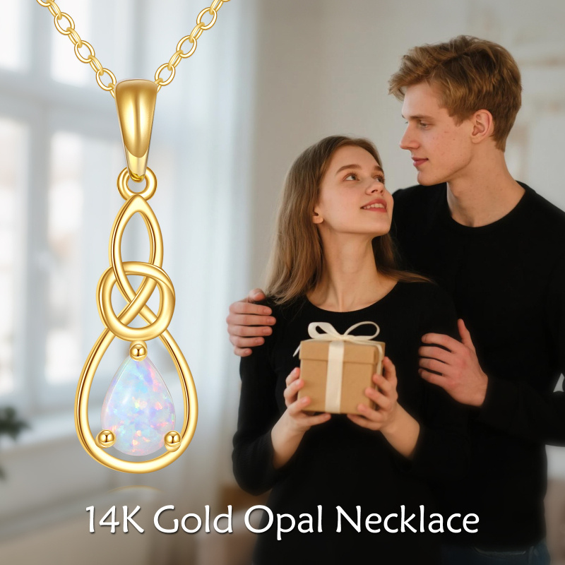14K Gold Opal Celtic Knot Pendant Necklace-6