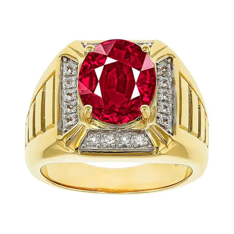 Anillo personalizado de oro de 14 quilates con gema talla ovalada para hombre-1