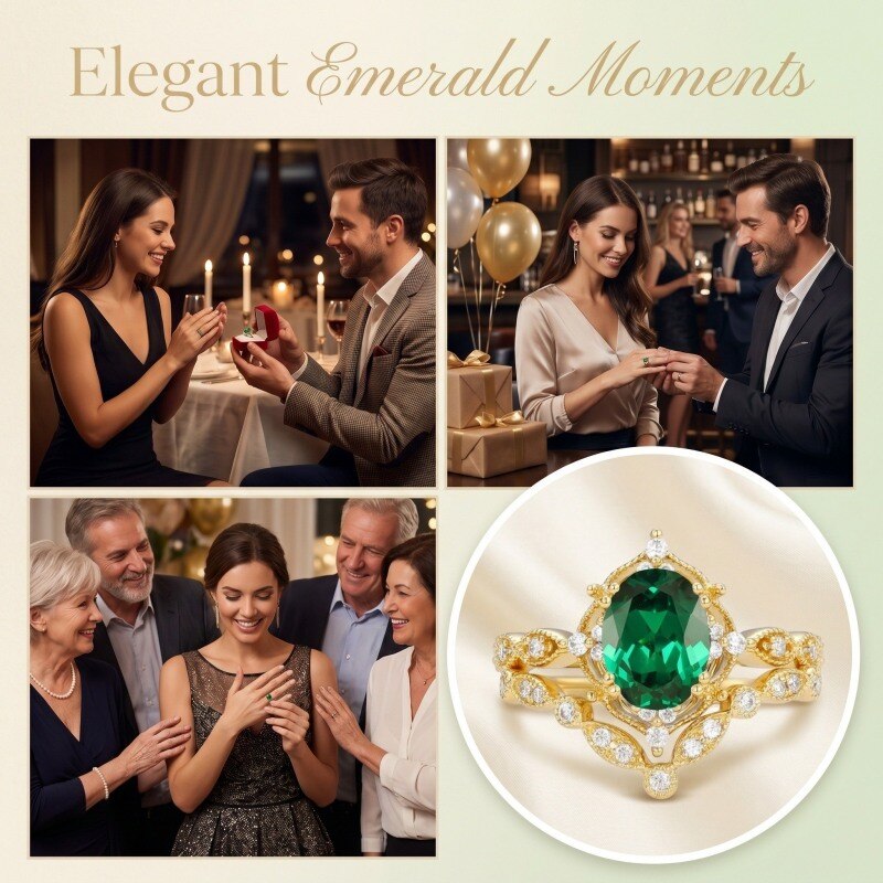 18K Gold Oval Cut Lab Created Emerald Custom Engagement Ring-4