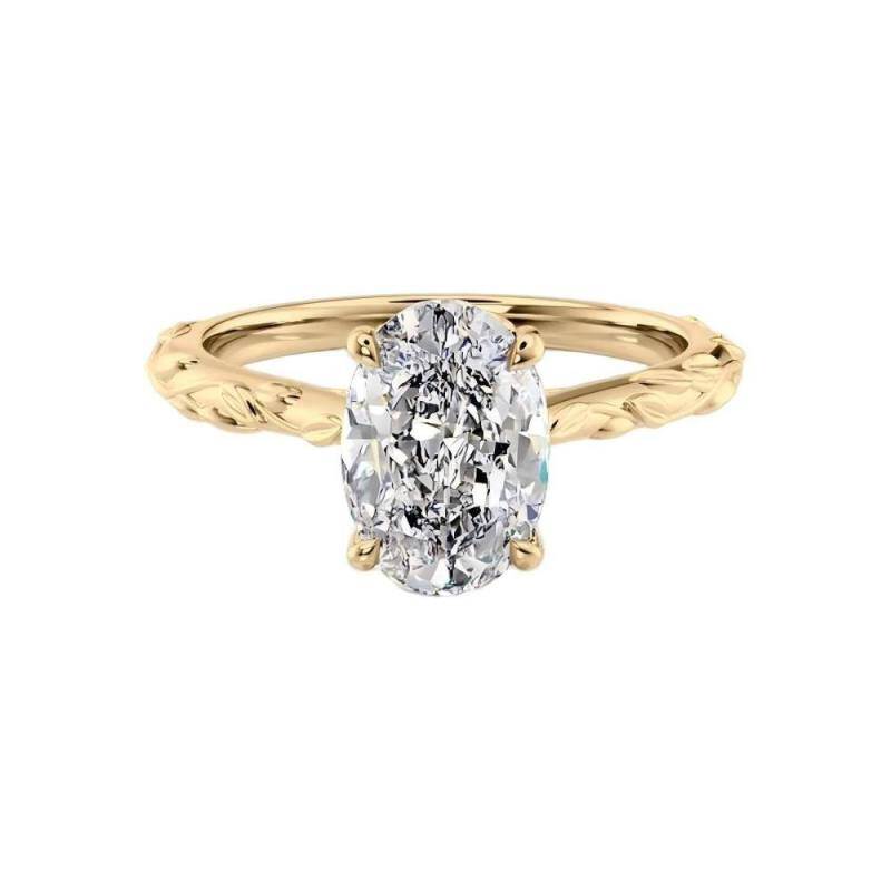 Bague de fiançailles solitaire personnalisée en or 10 carats avec diamant ovale de laboratoire, inspirée par la nature-1