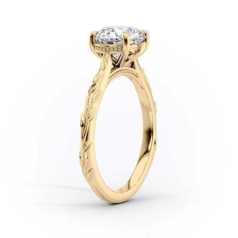 Bague de fiançailles solitaire personnalisée en or 10 carats avec diamant ovale de laboratoire, inspirée par la nature-3
