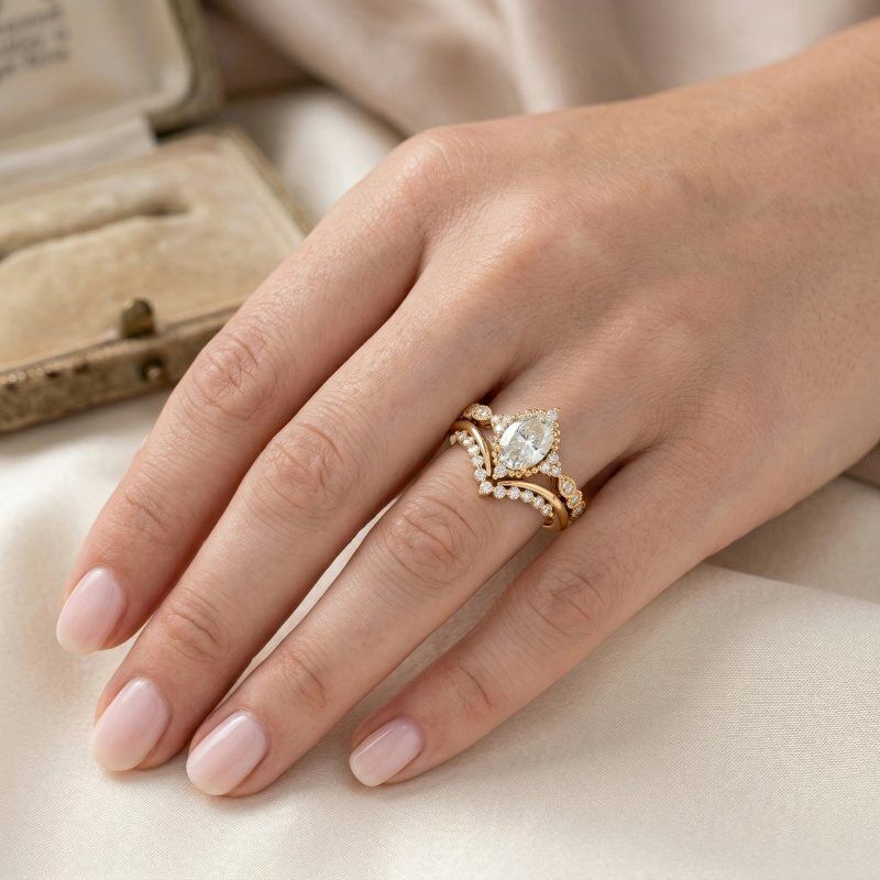 14K Gold Oval Cut Moissanite Bridal Set-2