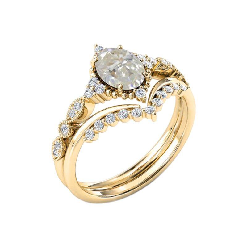14K Gold Oval Cut Moissanite Bridal Set-3