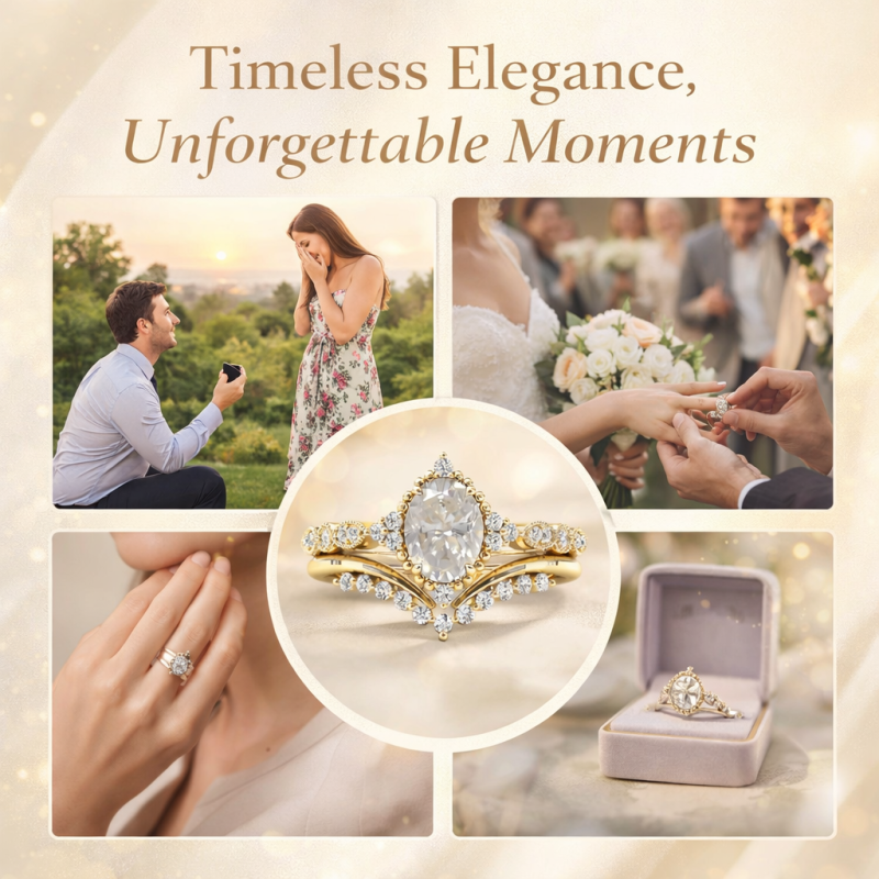 14K Gold Oval Cut Moissanite Bridal Set-4