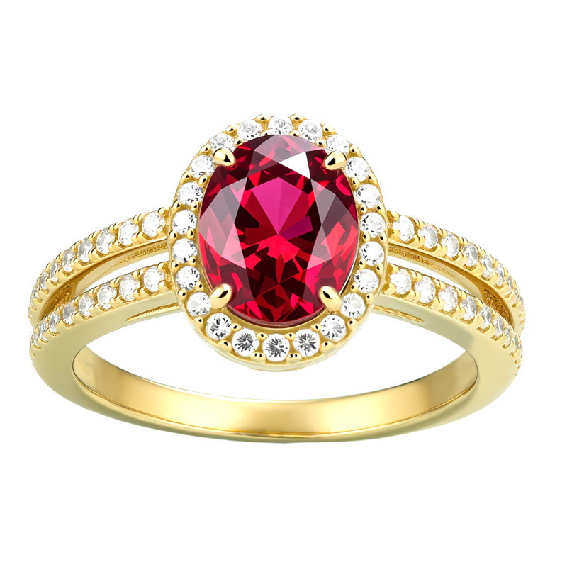 Anillo de compromiso de oro de 14 quilates con rubí de talla ovalada-1