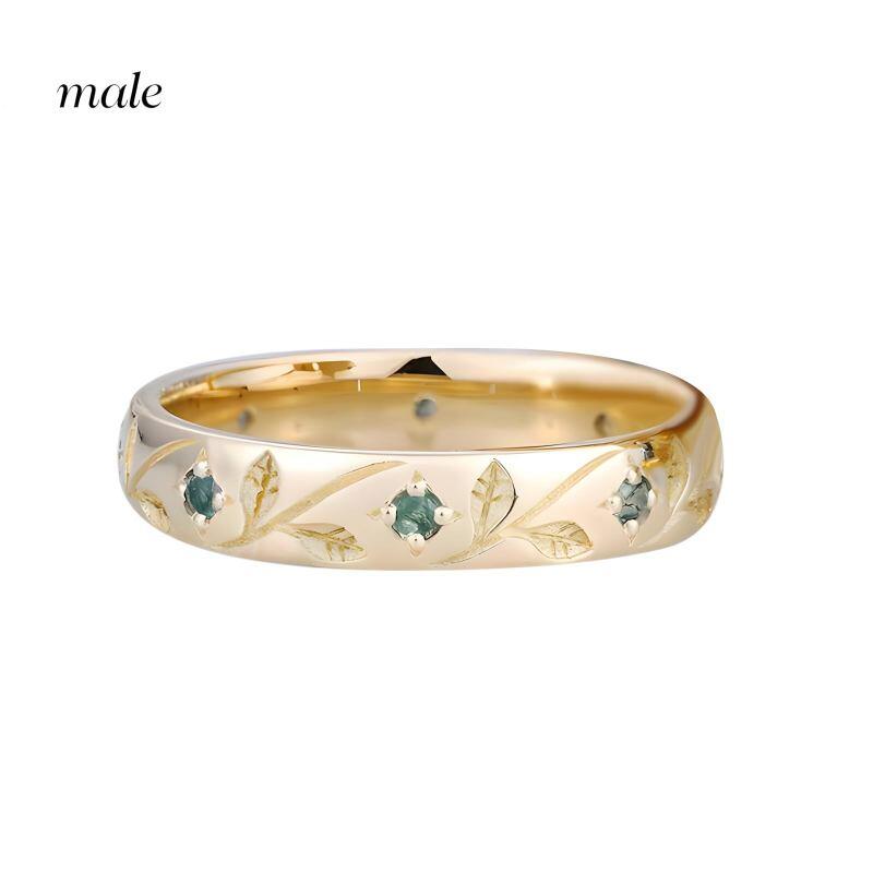 Bagues de couple en or 14K avec moissanite taillée en poire et agate mousse-3