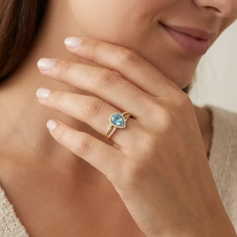 14K Gold Pear Cut Personalized Birthstone & Engravable Class Ring-2