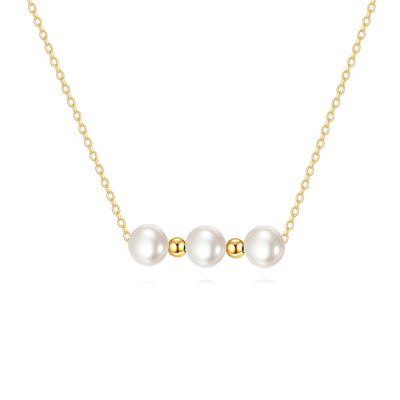 14K Gold Pearl Bar Pendant Necklace-1