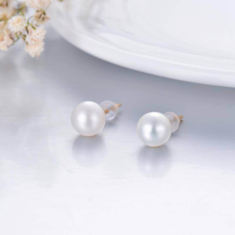 Pendientes de tachuelas con cuentas de perlas de oro de 14 quilates-3