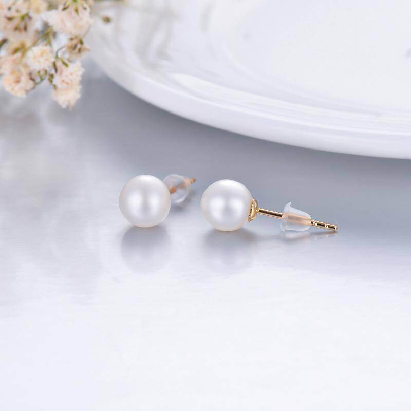 Pendientes de tachuelas con cuentas de perlas de oro de 14 quilates-4