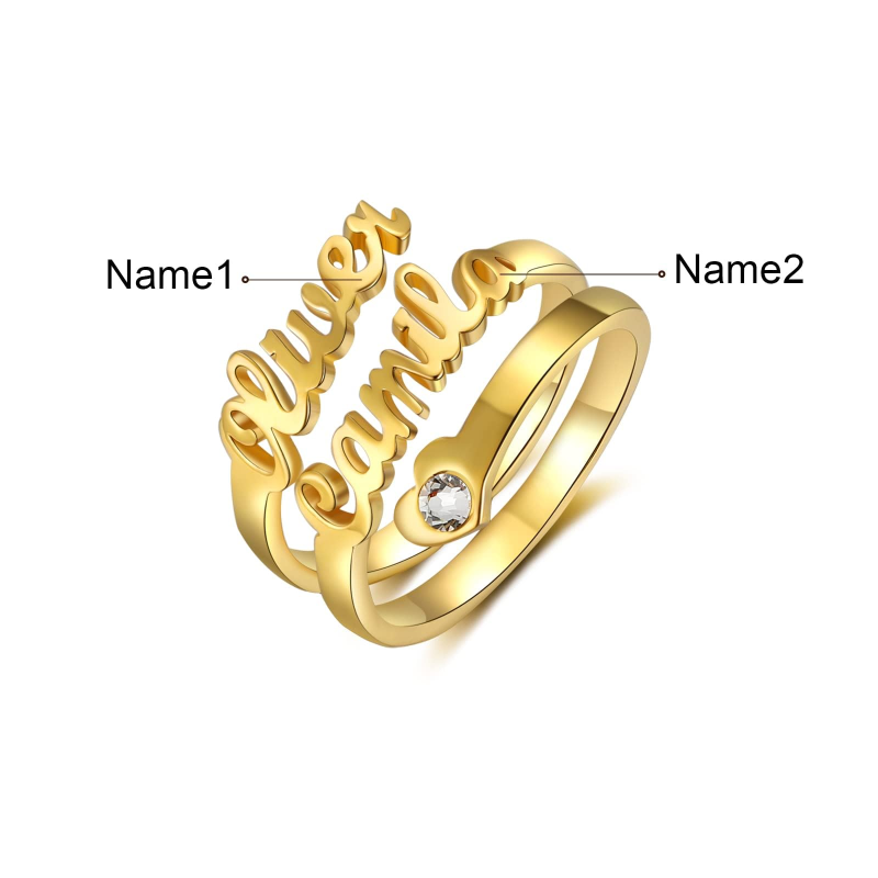 14K Gold Personalized Birthstone & Classic Name Open Ring for Women-3