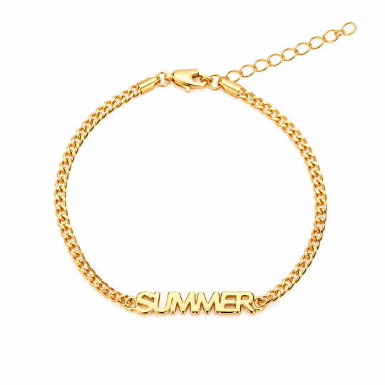 Gepersonaliseerde klassieke armband met naam van 14 karaats goud en 1,5 mm Cubaanse schakelketting, verkrijgbaar in lengtes van 6 tot 9 inch.