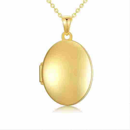 Collar con colgante ovalado con foto personalizada en oro de 14 quilates