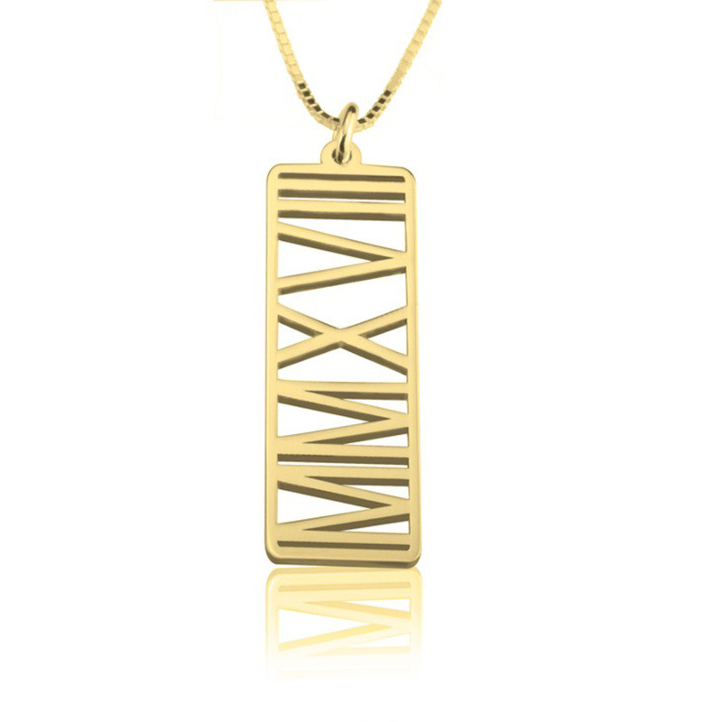 Collier barre en or 14 carats personnalisé avec chiffres romains-1