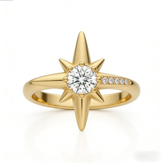 Bague en or 14K Polaris avec pierre de naissance personnalisée