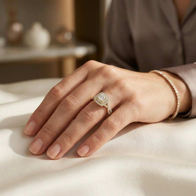 Bague de fiançailles personnalisée en or 10K avec diamant de laboratoire taillé princesse, couleur D, pureté VVS-VS, certifié IGI, 3EX-2