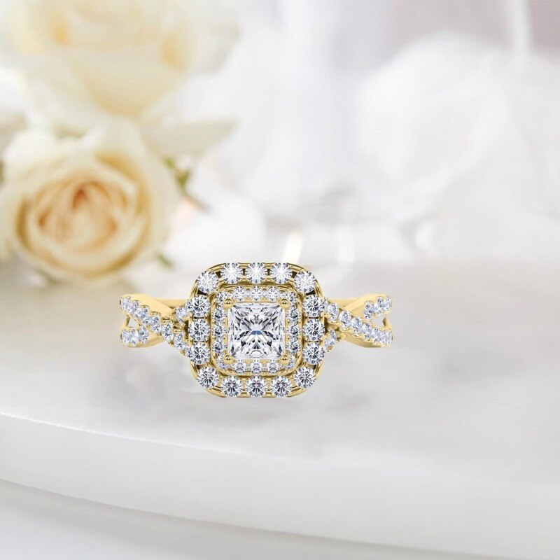 Bague de fiançailles personnalisée en or 10K avec diamant de laboratoire taillé princesse, couleur D, pureté VVS-VS, certifié IGI, 3EX-3