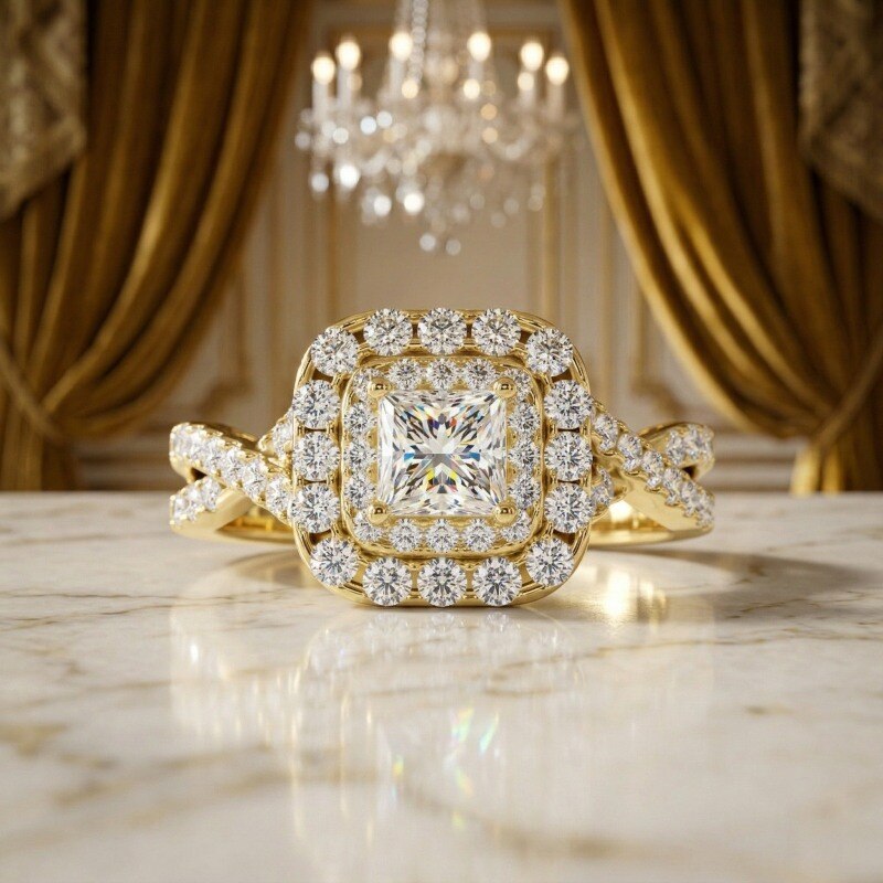 Bague de fiançailles personnalisée en or 10K avec diamant de laboratoire taillé princesse, couleur D, pureté VVS-VS, certifié IGI, 3EX-5