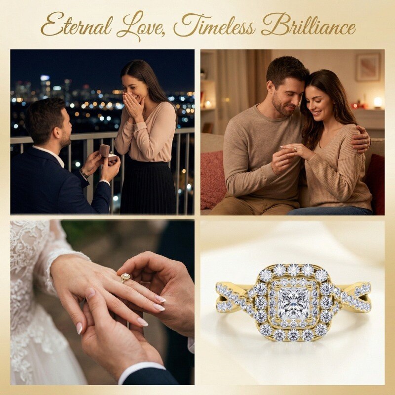Bague de fiançailles personnalisée en or 10K avec diamant de laboratoire taillé princesse, couleur D, pureté VVS-VS, certifié IGI, 3EX-6