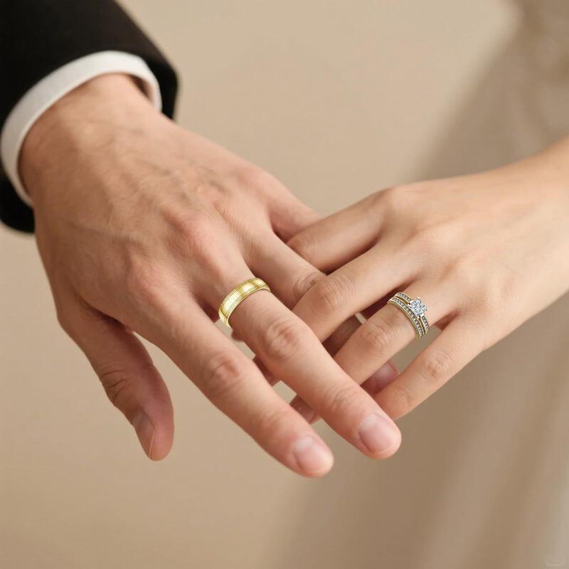 14K Gold Princess Cut Moissanite Couple Rings-2