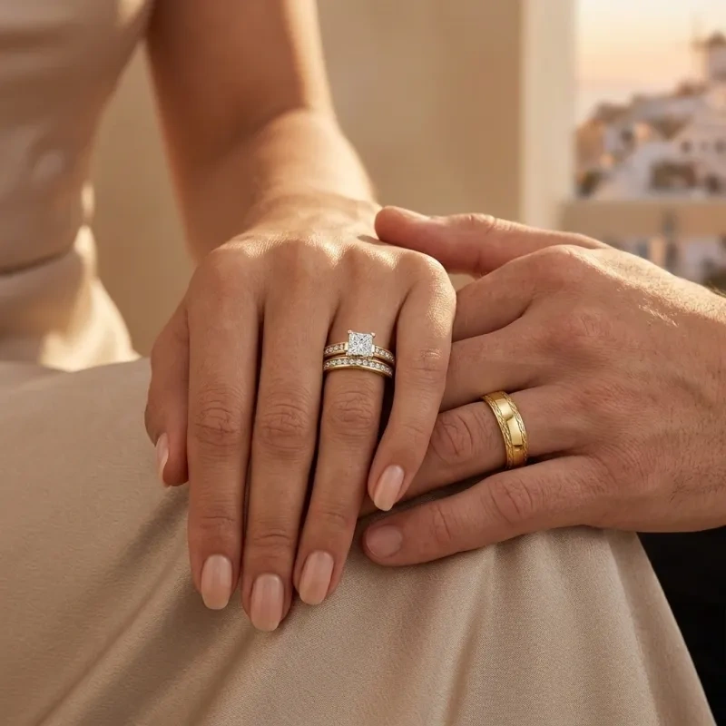 14K Gold Princess Cut Moissanite Couple Rings-3