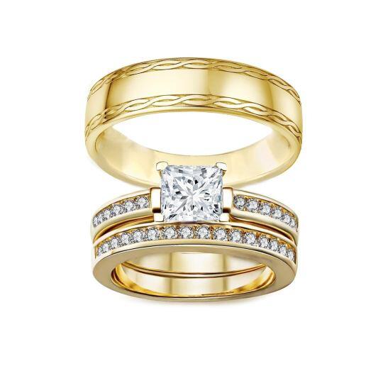 14K Gold Princess Cut Moissanite Couple Rings