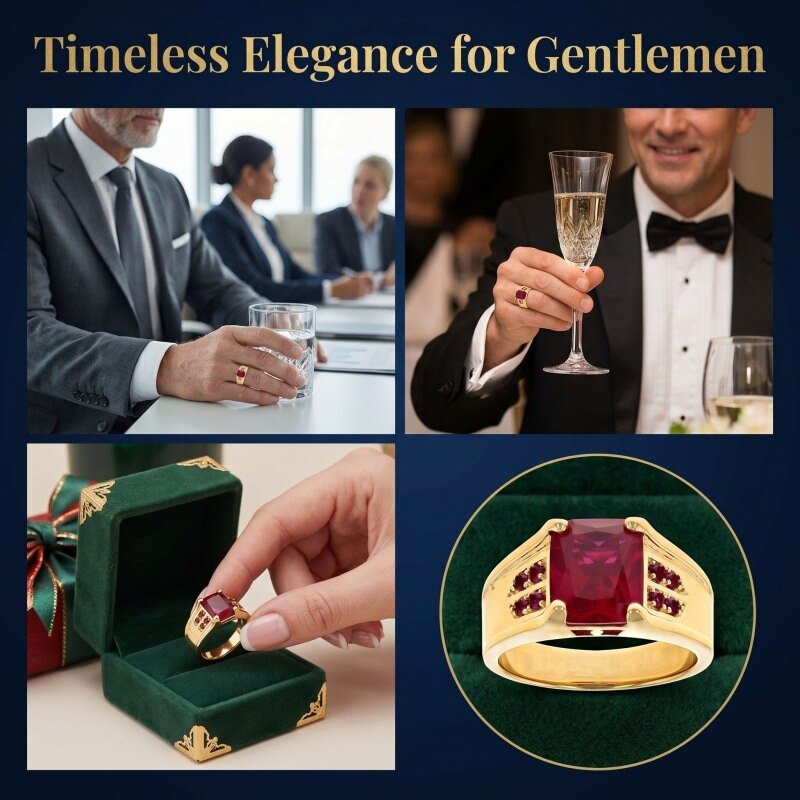 10K Gold Radiant Cut Ruby Statement Ring for Men-4