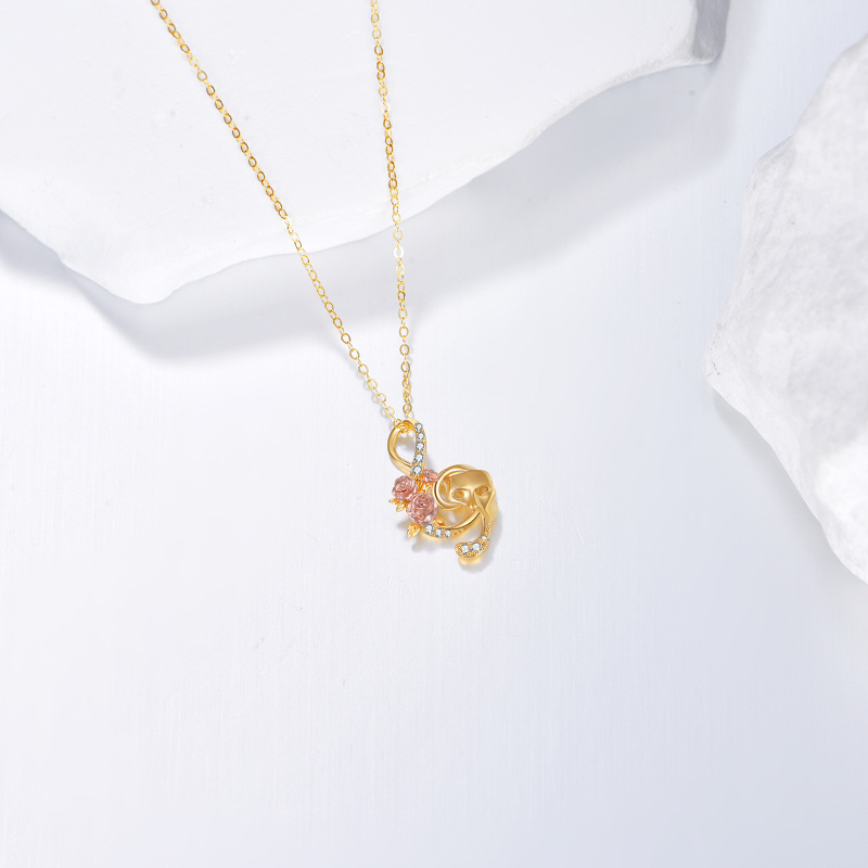 14K Gold & Rose Gold Cubic Zirconia Music Symbol &Phantom of The Opera Pendant Necklace-4
