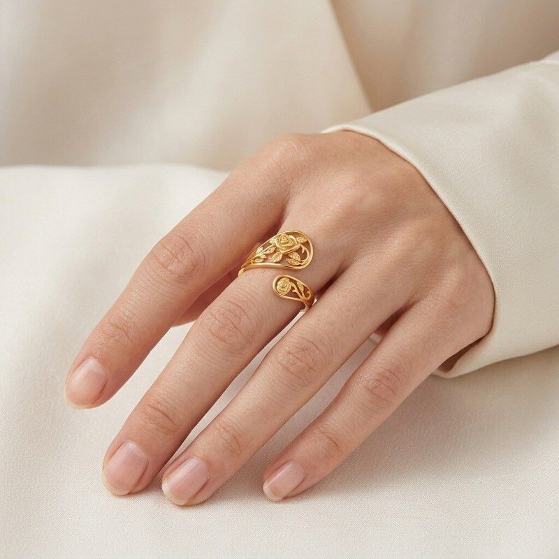 10K Gold Rose Open Ring for Women-2