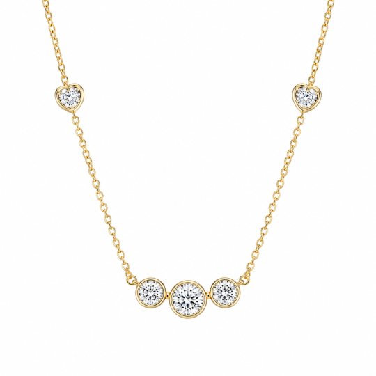 Collares de oro de 14 quilates con diamantes cultivados en laboratorio, de talla redonda y forma de corazón.