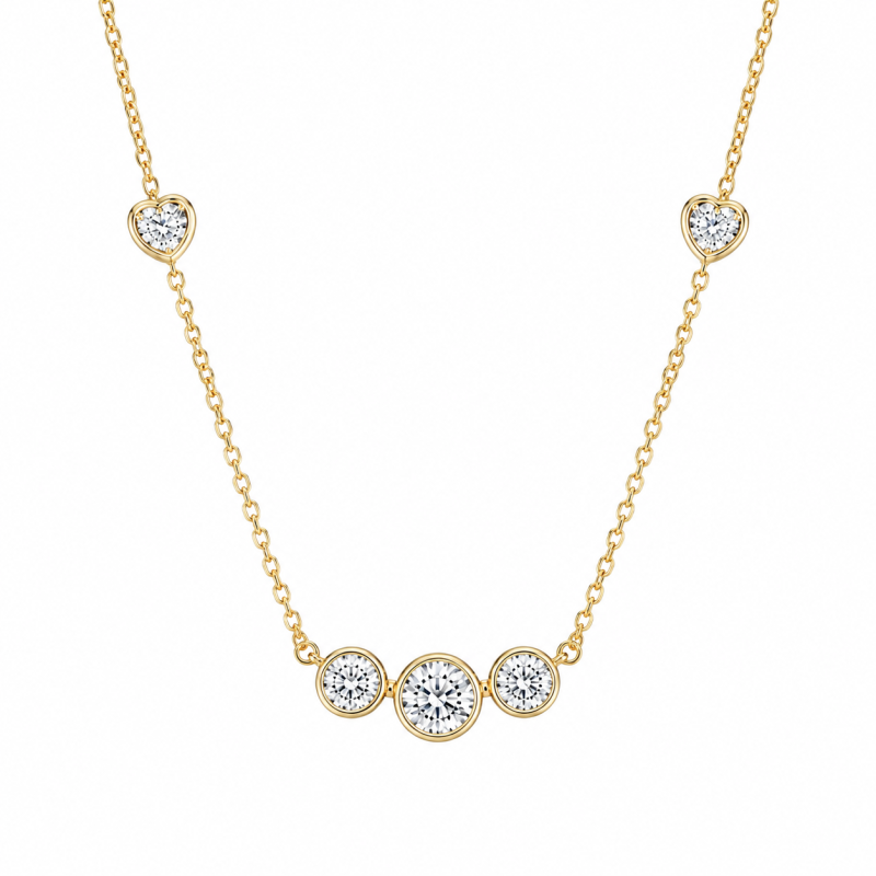 Collares de oro de 14 quilates con diamantes cultivados en laboratorio, de talla redonda y forma de corazón.-1