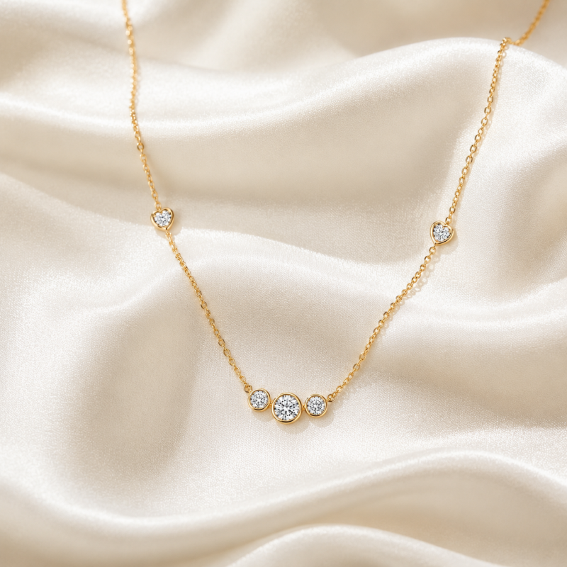 Collares de oro de 14 quilates con diamantes cultivados en laboratorio, de talla redonda y forma de corazón.-3