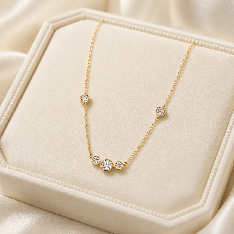 Collares de oro de 14 quilates con diamantes cultivados en laboratorio, de talla redonda y forma de corazón.-4