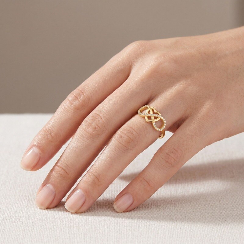 Bague en or 18K avec symbole de l'infini en forme de cœur, taille ronde-2