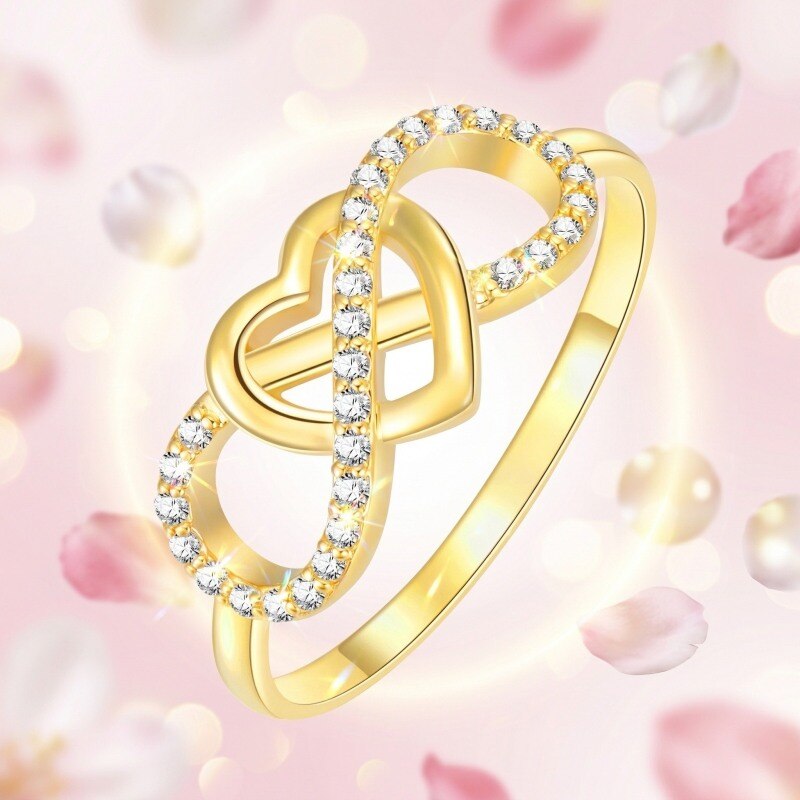 Bague en or 18K avec symbole de l'infini en forme de cœur, taille ronde-3